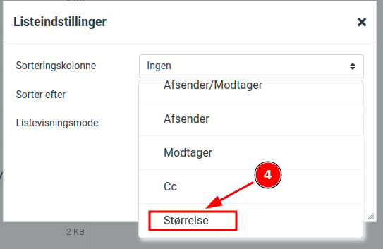vælg **Størrelse**
