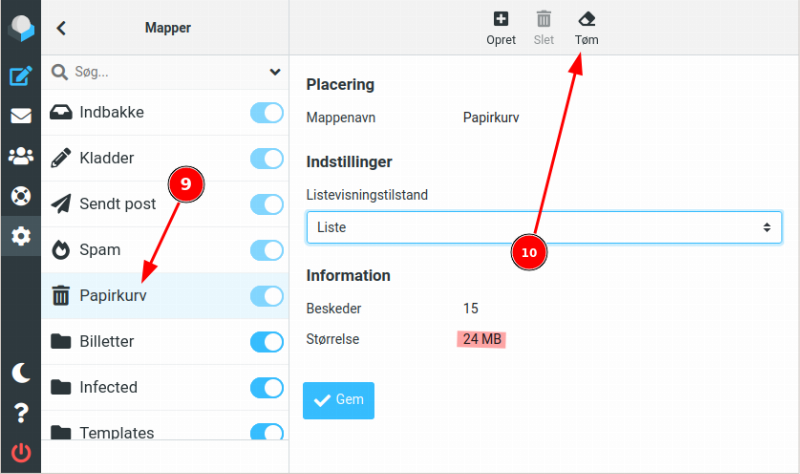 vælg papirkurv og tryk tøm